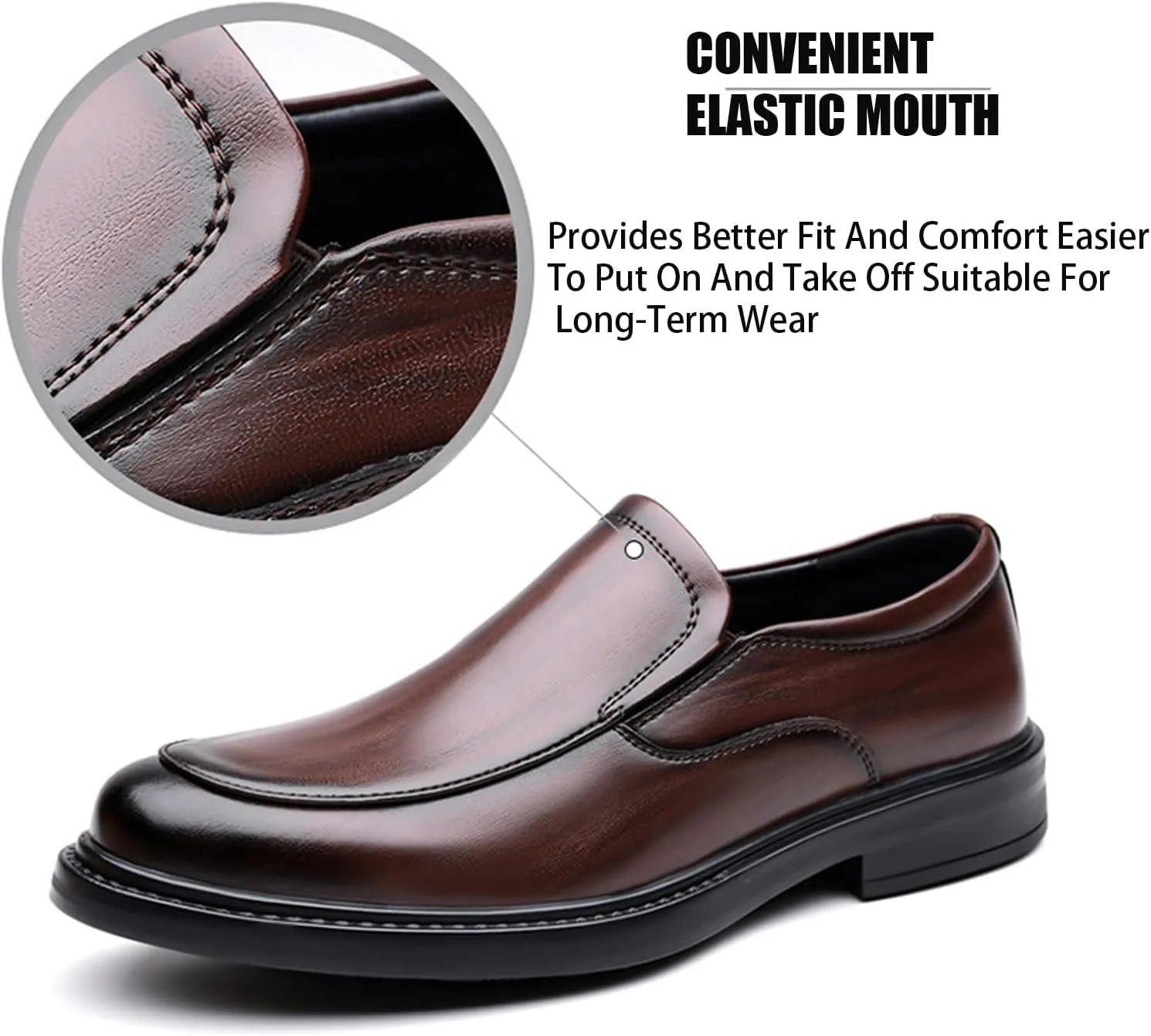 Men's Leather Low Heel Penny Loafer Classic Round Toe Handmade Slip on Business Oxford Shoes for Driving Office Work Dress Shoes