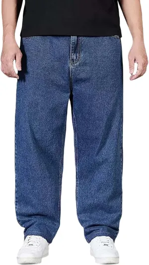 Mens Relaxed Fit Jeans Y2k Hip Hop Streetwear Wide Leg Jean Plus Size Baggy Straight Leg Denim Pants Casual Trousers
