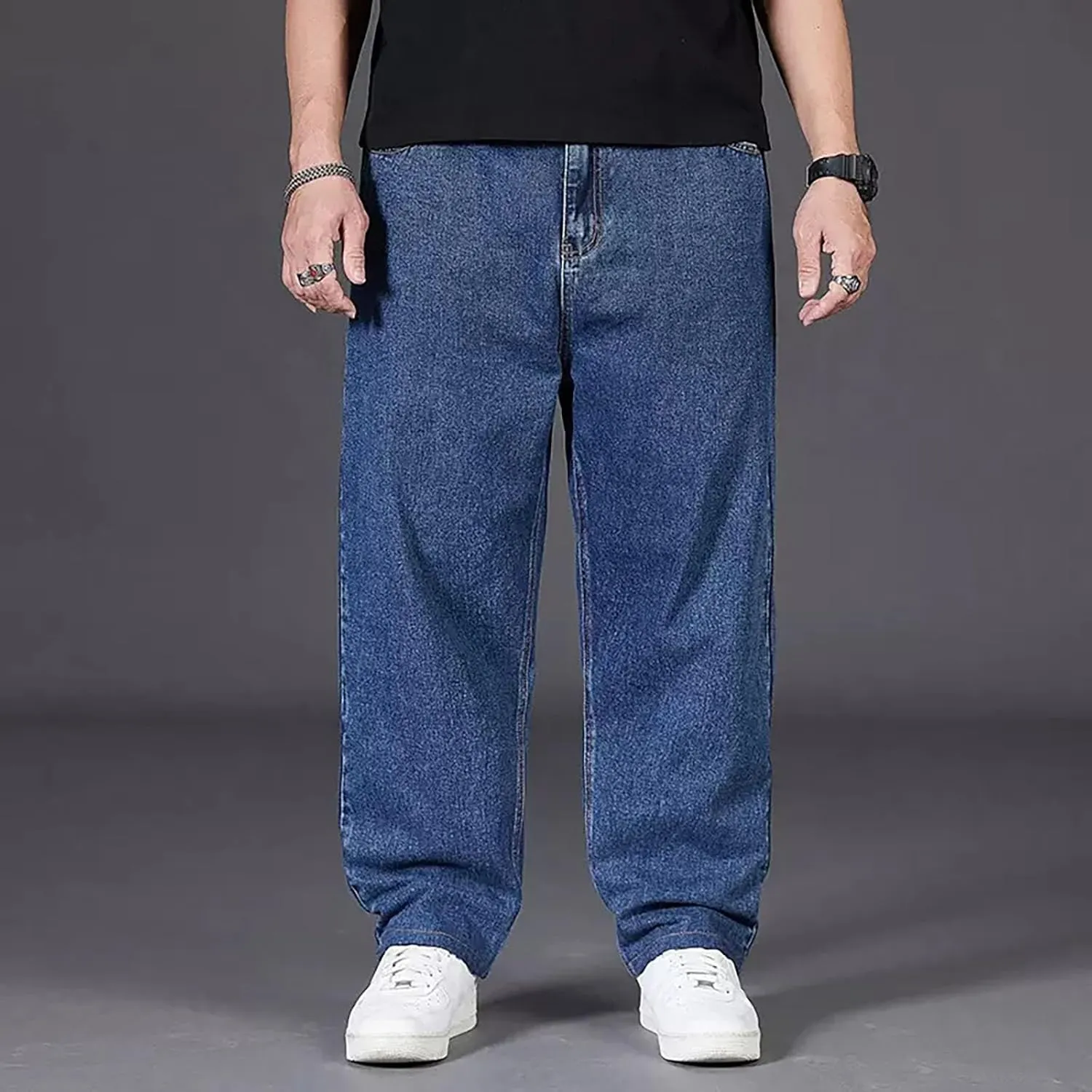 Mens Relaxed Fit Jeans Y2k Hip Hop Streetwear Wide Leg Jean Plus Size Baggy Straight Leg Denim Pants Casual Trousers