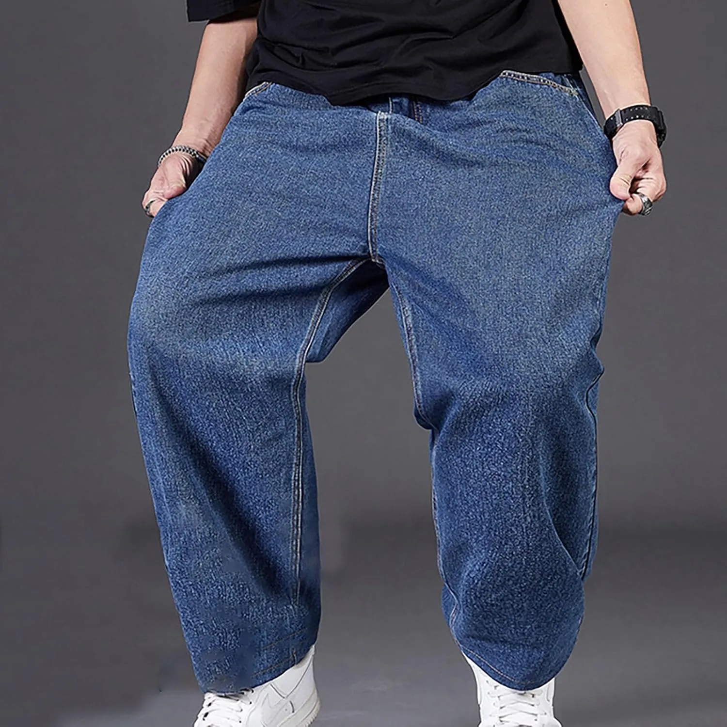 Mens Relaxed Fit Jeans Y2k Hip Hop Streetwear Wide Leg Jean Plus Size Baggy Straight Leg Denim Pants Casual Trousers