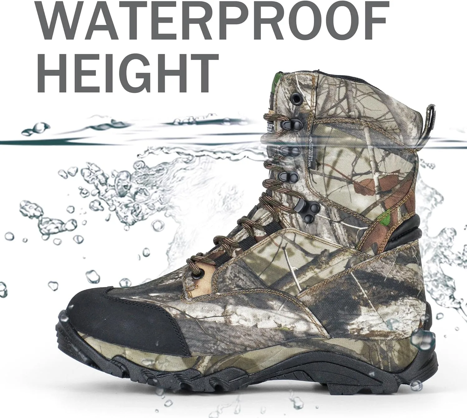 Men's Waterproof Hunting Boots 8 Inch Lightweight Camo Insulated Tactical Work Boot, 400g Thinsulate