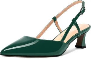MERRORI Womens Pointed Toe Matte Solid Buckle Casual Office Slingback Kitten Low Heel Pumps Shoes 2 Inch