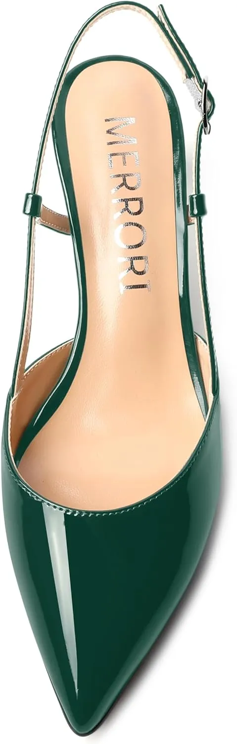 MERRORI Womens Pointed Toe Matte Solid Buckle Casual Office Slingback Kitten Low Heel Pumps Shoes 2 Inch