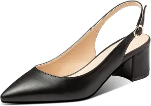 Mettesally Block Heel Slingback Pumps for Women 2 Inches Low Heel Comfortable