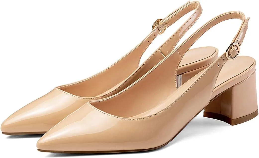Mettesally Block Heel Slingback Pumps for Women 2 Inches Low Heel Comfortable