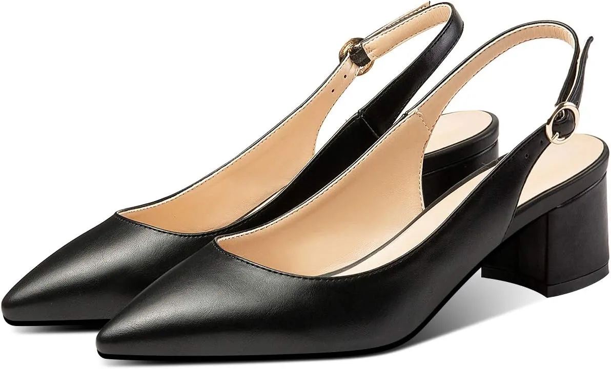 Mettesally Block Heel Slingback Pumps for Women 2 Inches Low Heel Comfortable