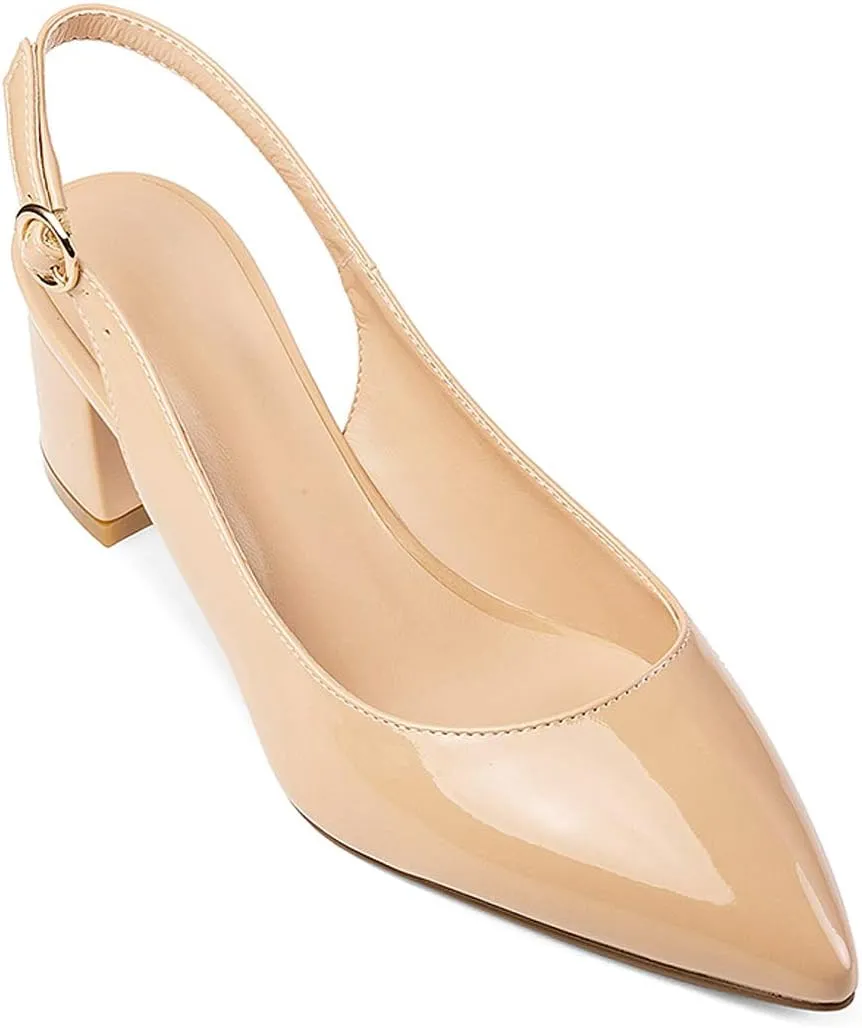 Mettesally Block Heel Slingback Pumps for Women 2 Inches Low Heel Comfortable