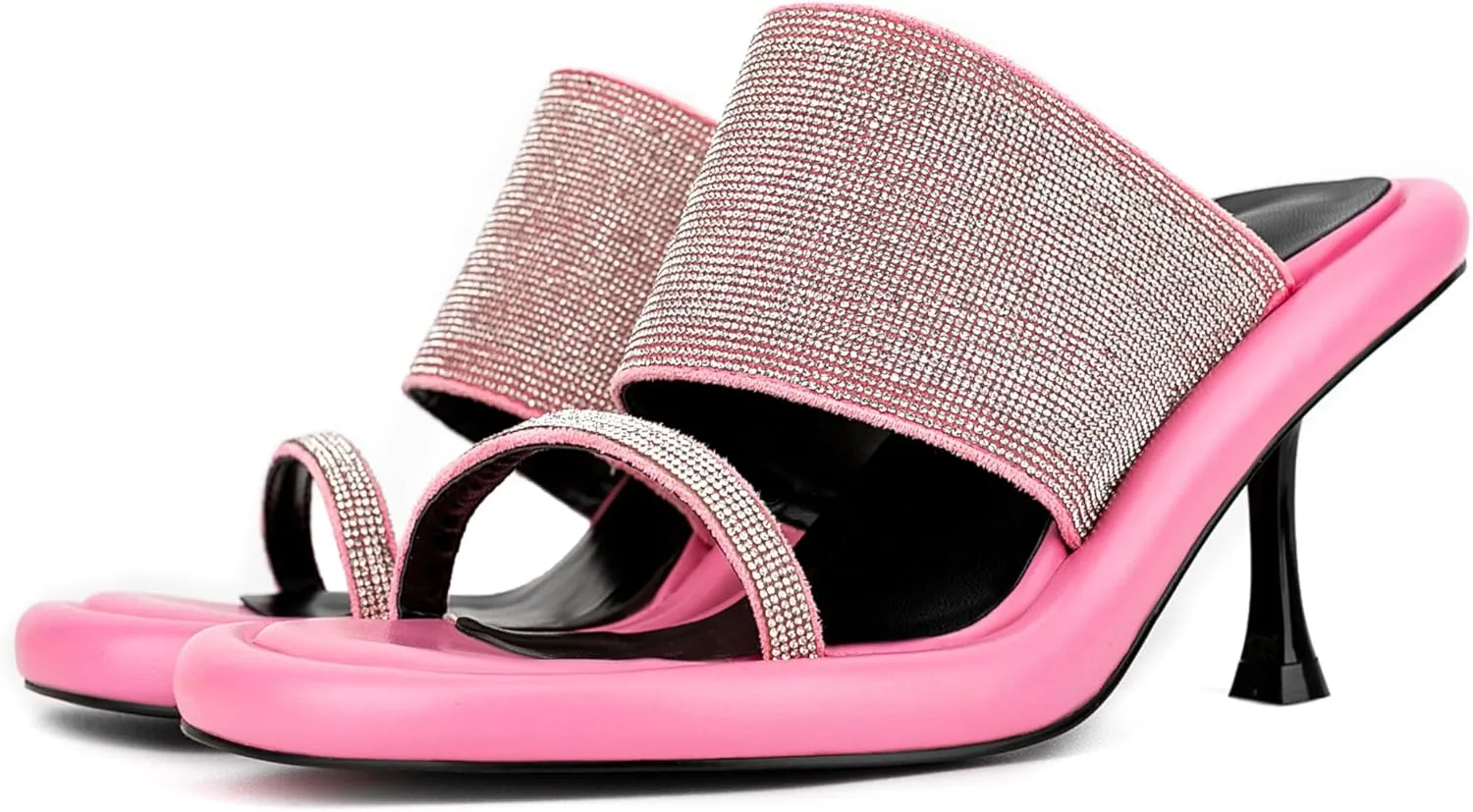 MILDSEVEN Fashion Frosted Crystal High Heel Slippers for Women, Popular Open Toe Sexy Casual Sandals for Banquets, Parties And Wedding