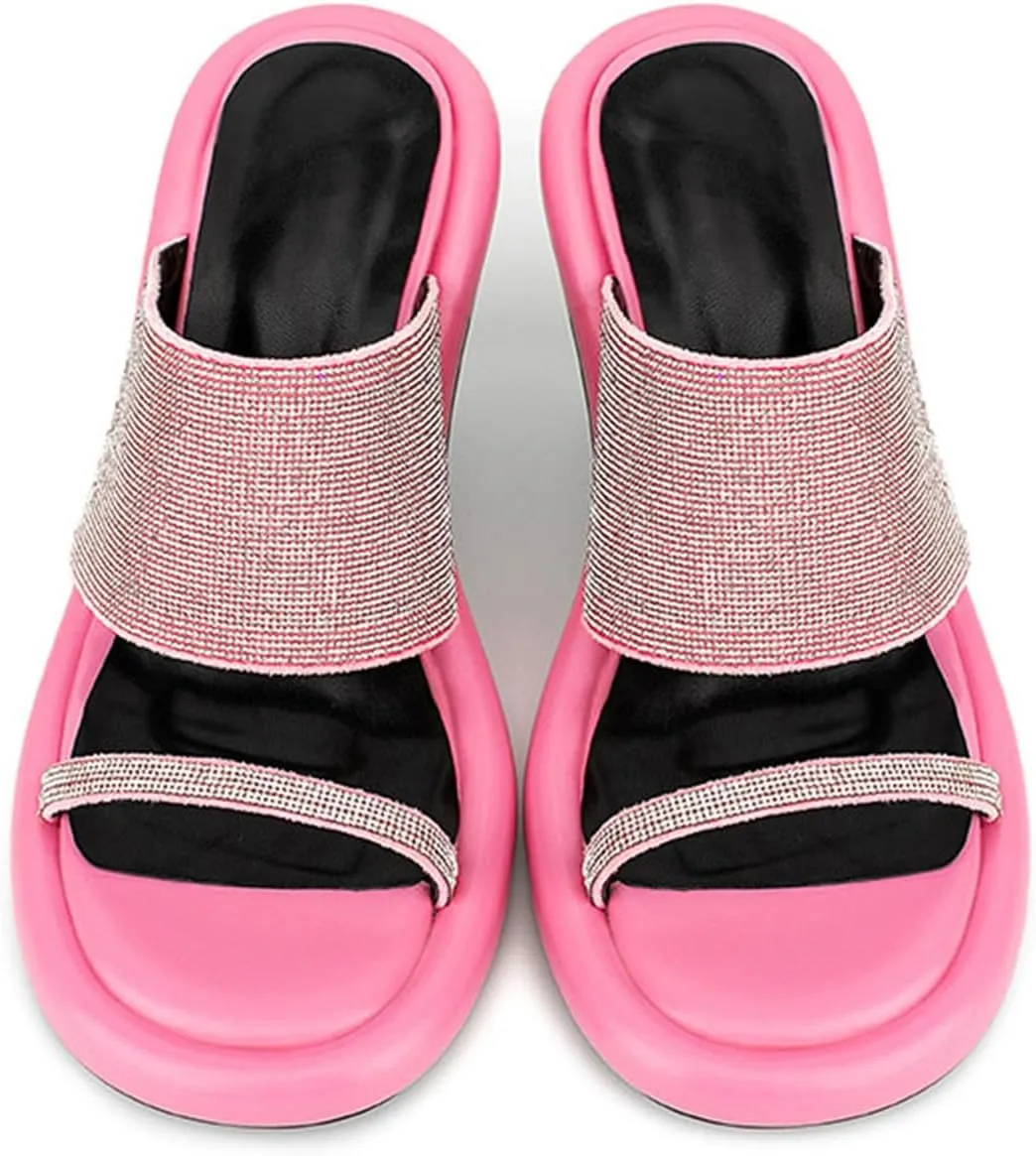 MILDSEVEN Fashion Frosted Crystal High Heel Slippers for Women, Popular Open Toe Sexy Casual Sandals for Banquets, Parties And Wedding