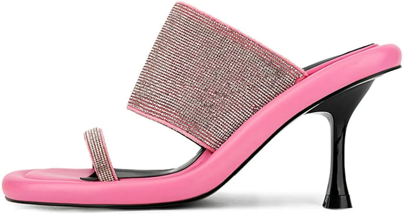 MILDSEVEN Fashion Frosted Crystal High Heel Slippers for Women, Popular Open Toe Sexy Casual Sandals for Banquets, Parties And Wedding