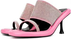 MILDSEVEN Fashion Frosted Crystal High Heel Slippers for Women, Popular Open Toe Sexy Casual Sandals for Banquets, Parties And Wedding
