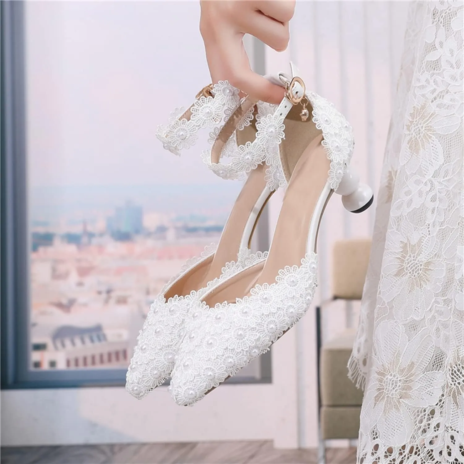 Minishion Low Heel Wedding Pumps Comfortable Bridal Shoes