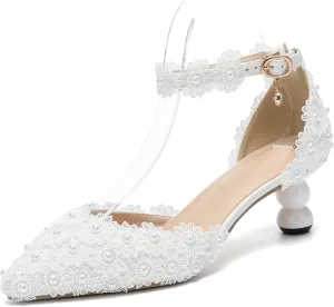 Minishion Low Heel Wedding Pumps Comfortable Bridal Shoes