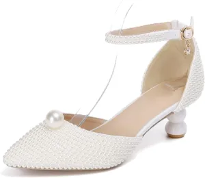 Minishion Low Heel Wedding Pumps Comfortable Bridal Shoes