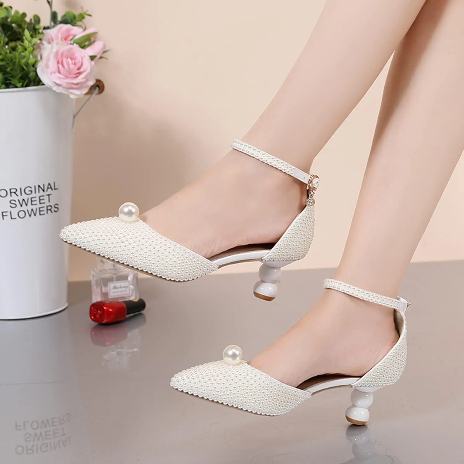 Minishion Low Heel Wedding Pumps Comfortable Bridal Shoes