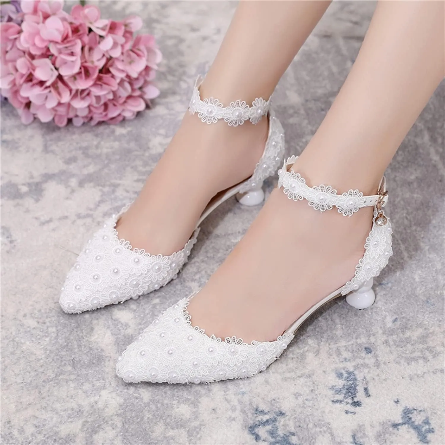 Minishion Low Heel Wedding Pumps Comfortable Bridal Shoes