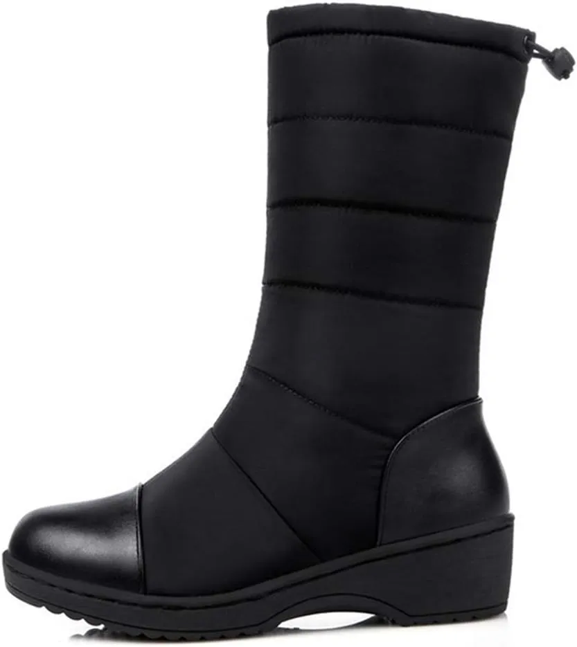MIOKE Women's Winter Mid Calf Snow Boots Waterproof Rain Fur Lined Elastic Platform Cold Weather Snow Boot