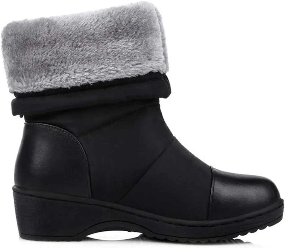 MIOKE Women's Winter Mid Calf Snow Boots Waterproof Rain Fur Lined Elastic Platform Cold Weather Snow Boot