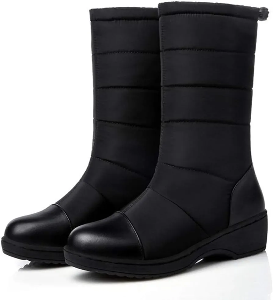 MIOKE Women's Winter Mid Calf Snow Boots Waterproof Rain Fur Lined Elastic Platform Cold Weather Snow Boot