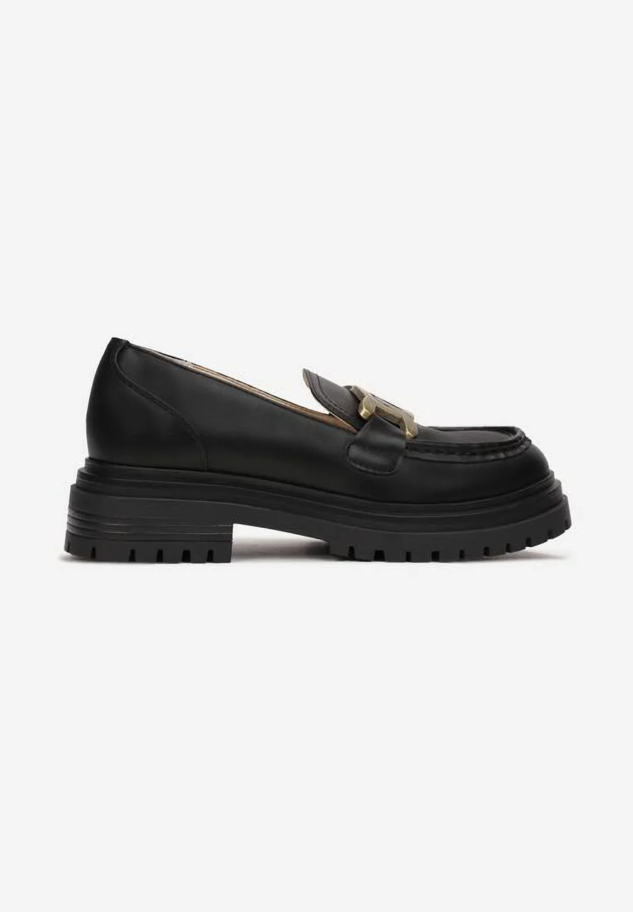 Mocassins femme avec boucle grosse semelle, Noir