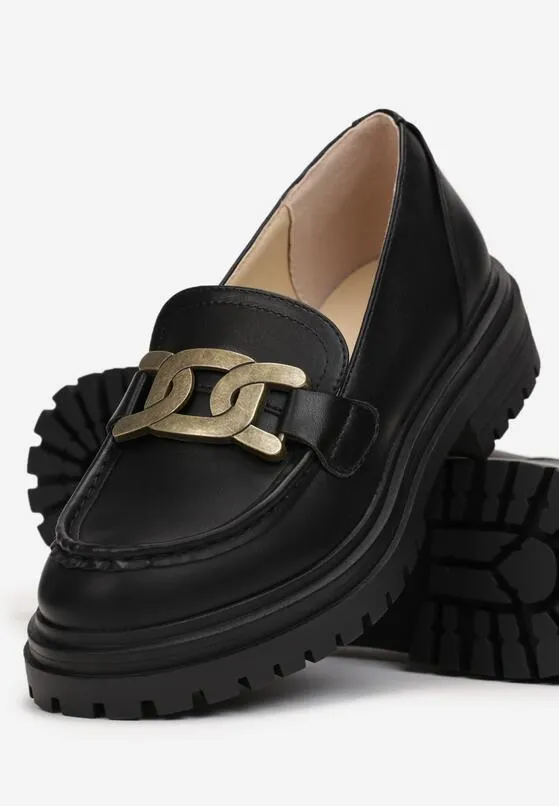 Mocassins femme avec boucle grosse semelle, Noir