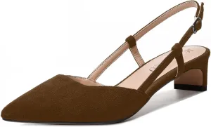 MODENCOCO Womens Buckle Dress Dating Fashion Suede Slingback Pointed Toe Chunky Low Heel Pumps Shoes 1.5 Inch