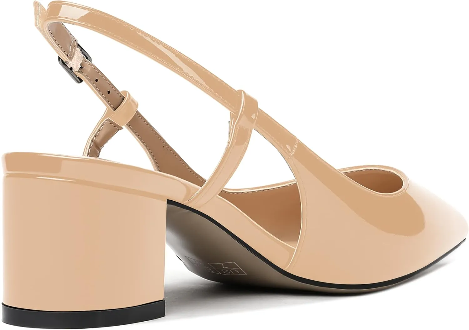 MODENCOCO Women's Cut Out Patent Ankle Strap Pointed Toe Slingback Chunky Low Heel Pumps Office Dress Shoes 2 Inch