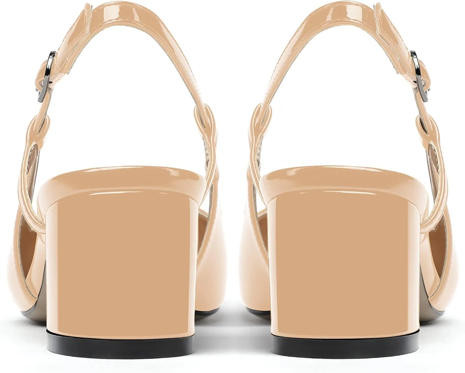 MODENCOCO Women's Cut Out Patent Ankle Strap Pointed Toe Slingback Chunky Low Heel Pumps Office Dress Shoes 2 Inch