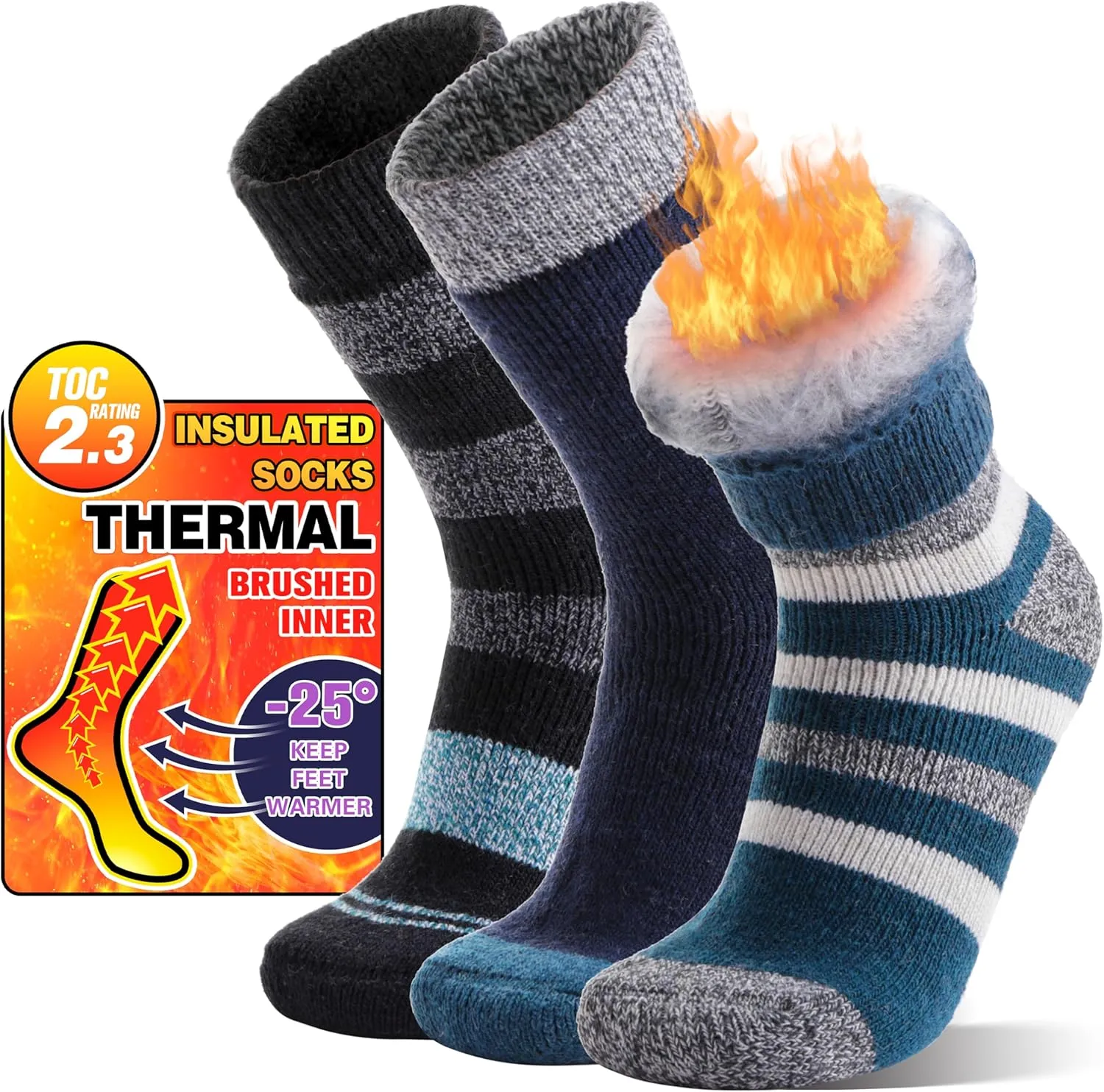 MOGGEI 3 Pairs Thermal Warm Socks for Men & Women Thick Winter Extra Warm Insulated Boot Ski Socks for Cold Weather