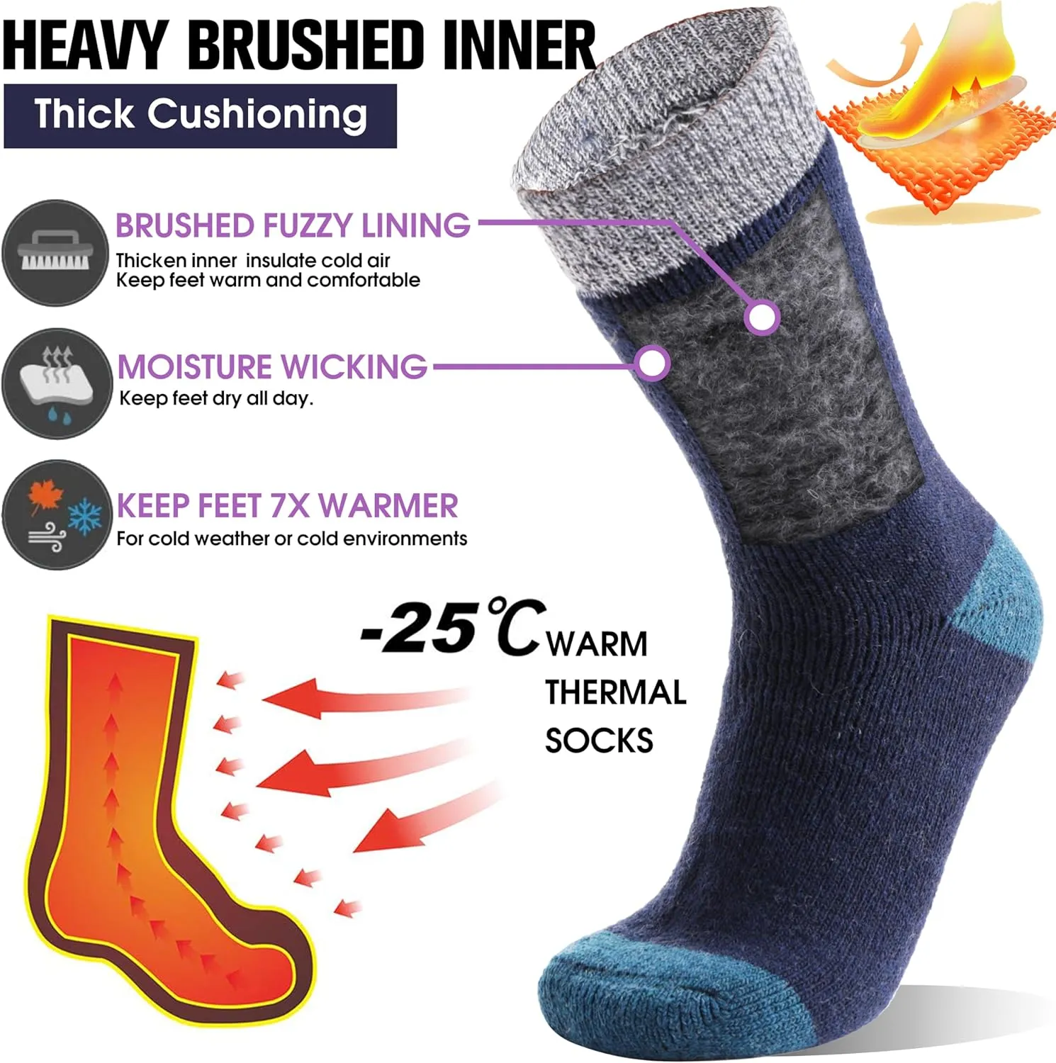 MOGGEI 3 Pairs Thermal Warm Socks for Men & Women Thick Winter Extra Warm Insulated Boot Ski Socks for Cold Weather