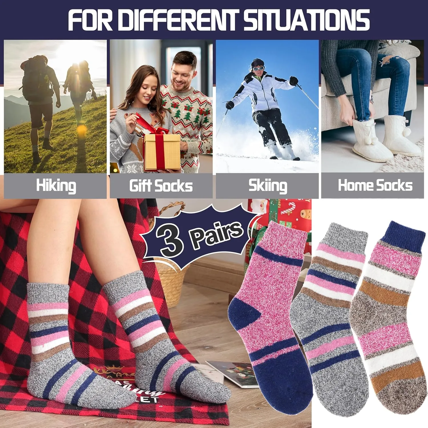 MOGGEI 3 Pairs Thermal Warm Socks for Men & Women Thick Winter Extra Warm Insulated Boot Ski Socks for Cold Weather