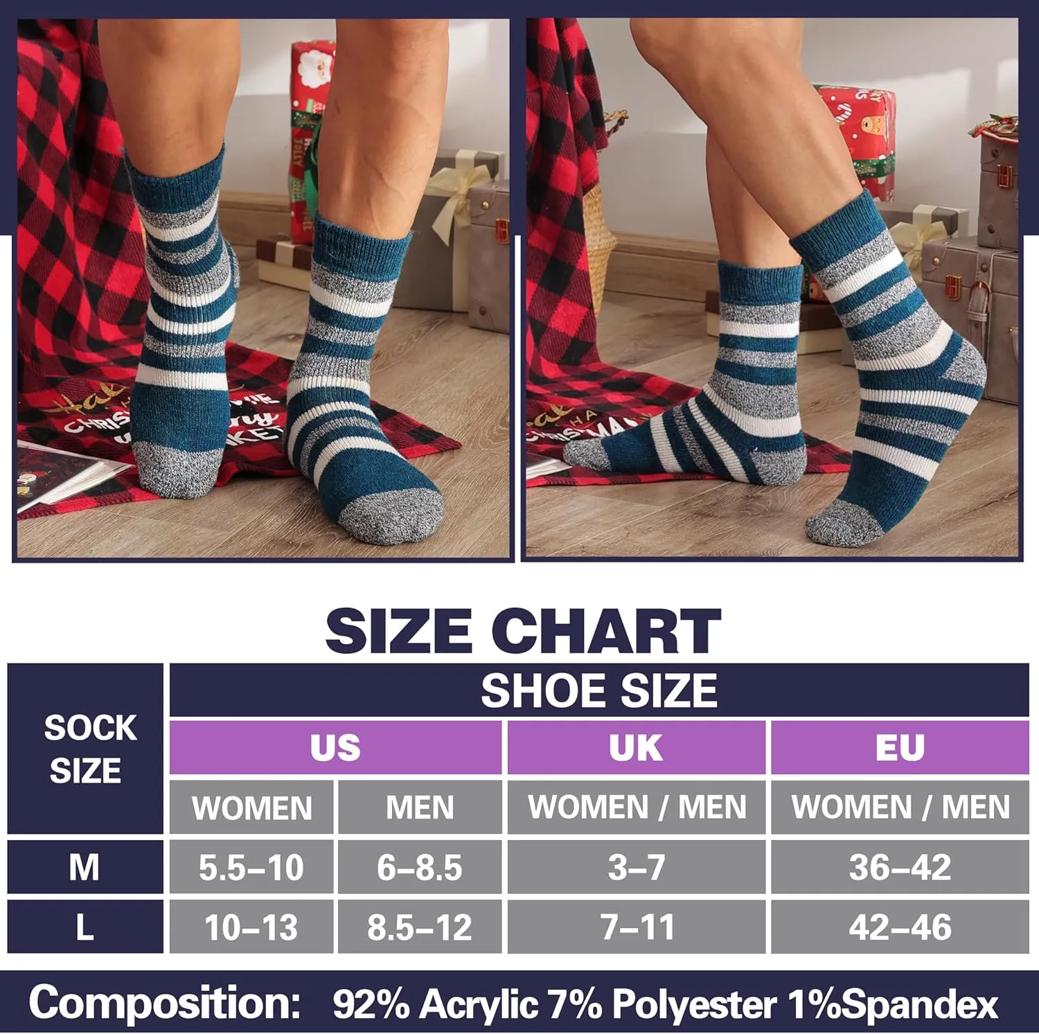 MOGGEI 3 Pairs Thermal Warm Socks for Men & Women Thick Winter Extra Warm Insulated Boot Ski Socks for Cold Weather