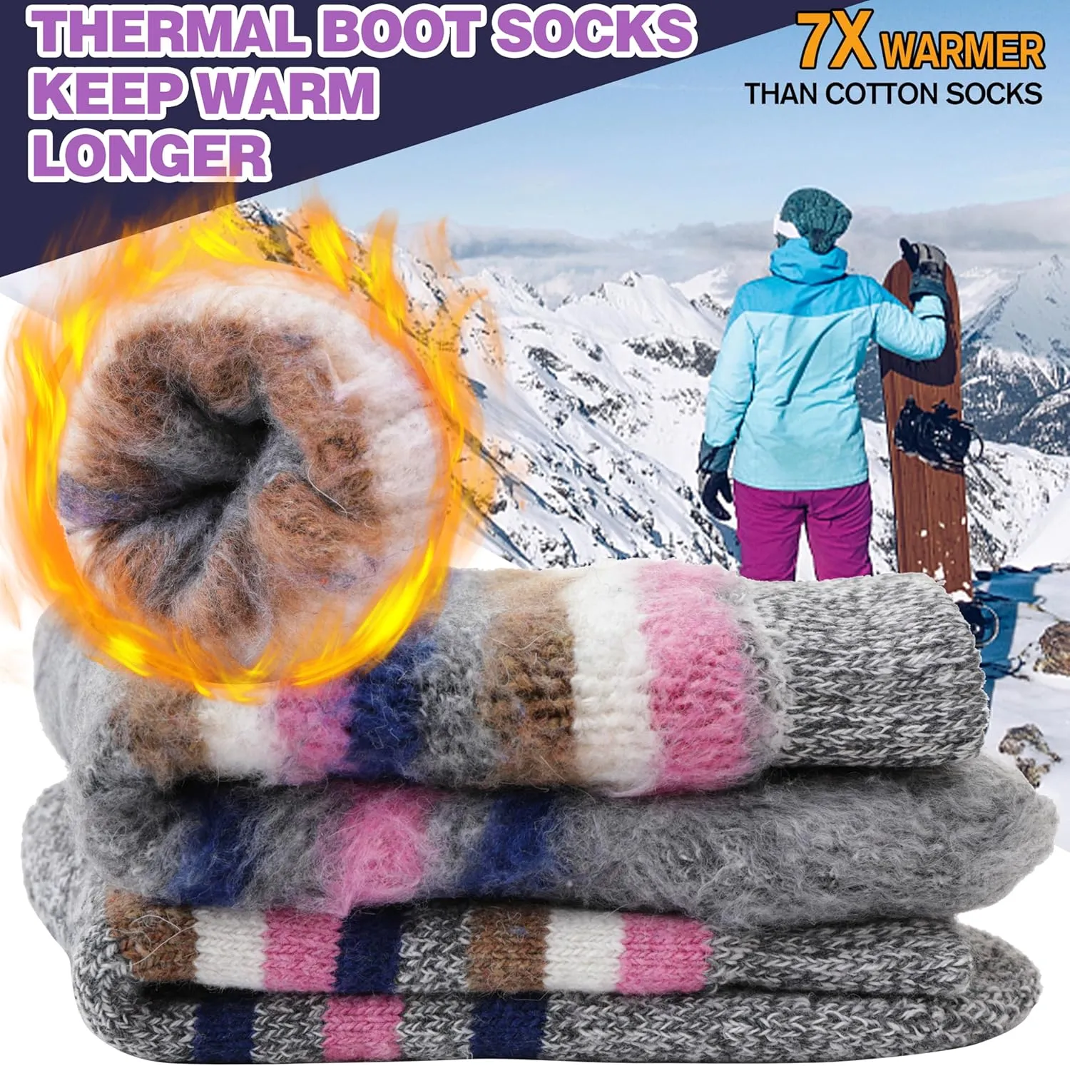 MOGGEI 3 Pairs Thermal Warm Socks for Men & Women Thick Winter Extra Warm Insulated Boot Ski Socks for Cold Weather