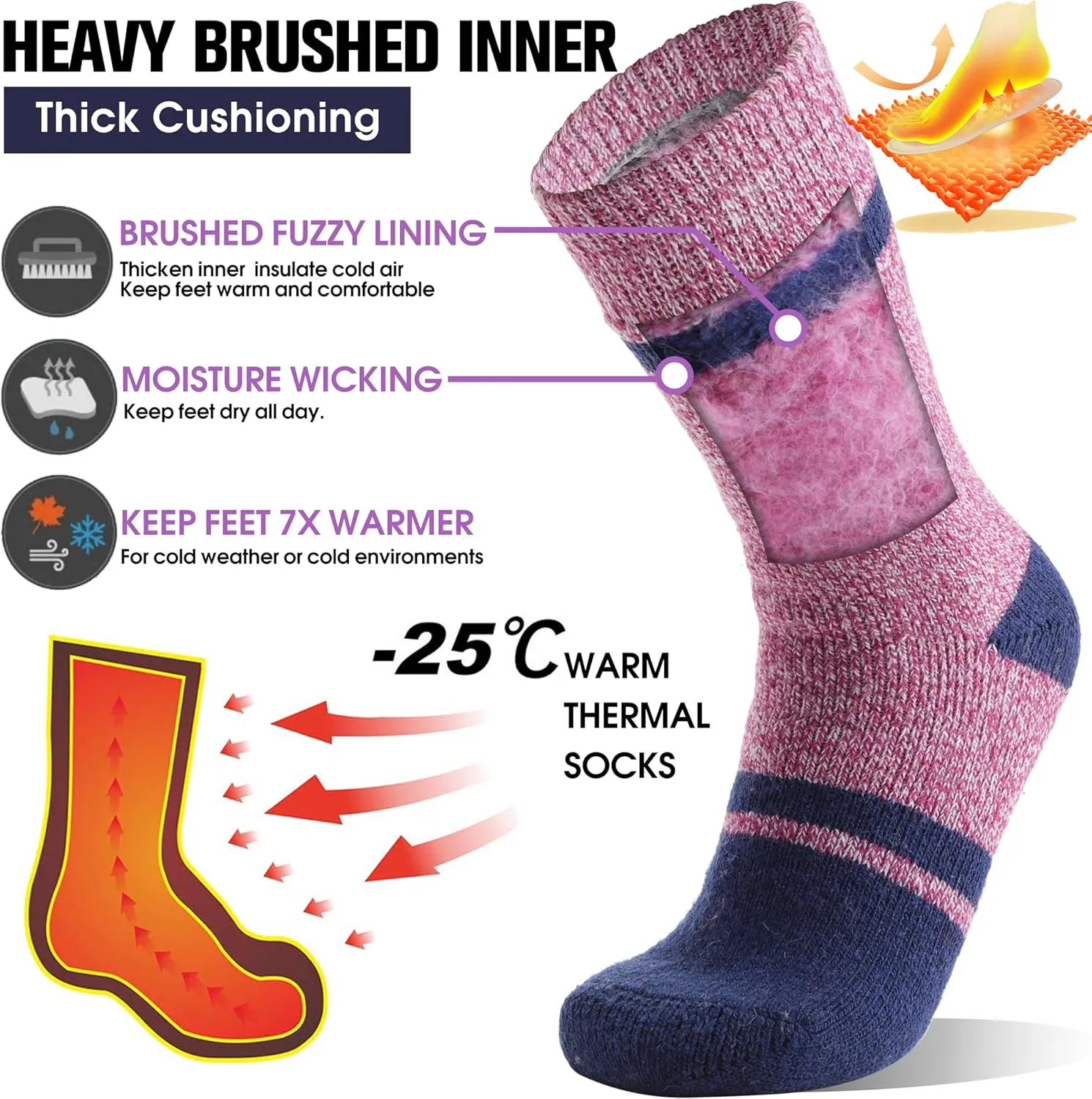 MOGGEI 3 Pairs Thermal Warm Socks for Men & Women Thick Winter Extra Warm Insulated Boot Ski Socks for Cold Weather