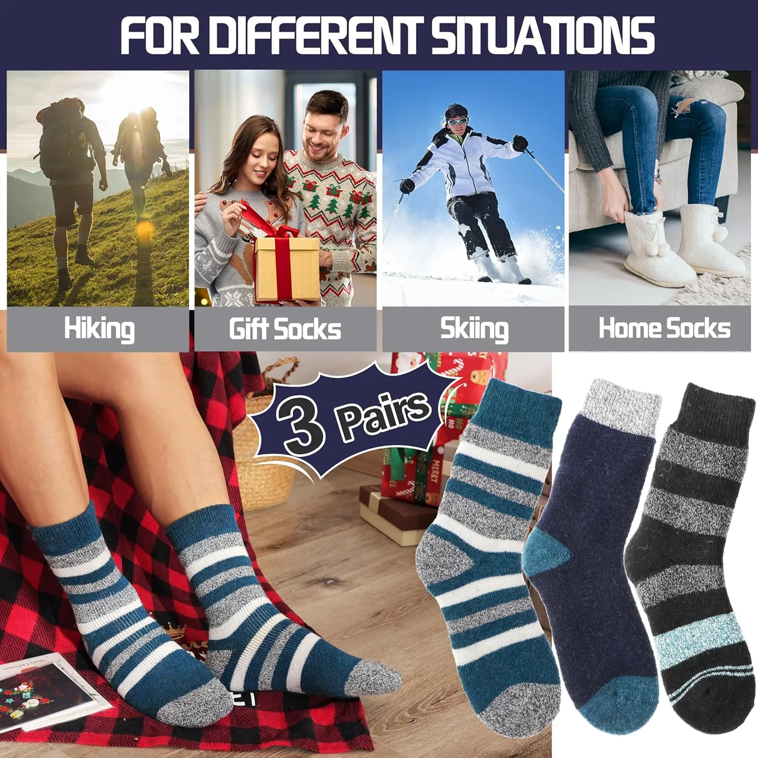 MOGGEI 3 Pairs Thermal Warm Socks for Men & Women Thick Winter Extra Warm Insulated Boot Ski Socks for Cold Weather