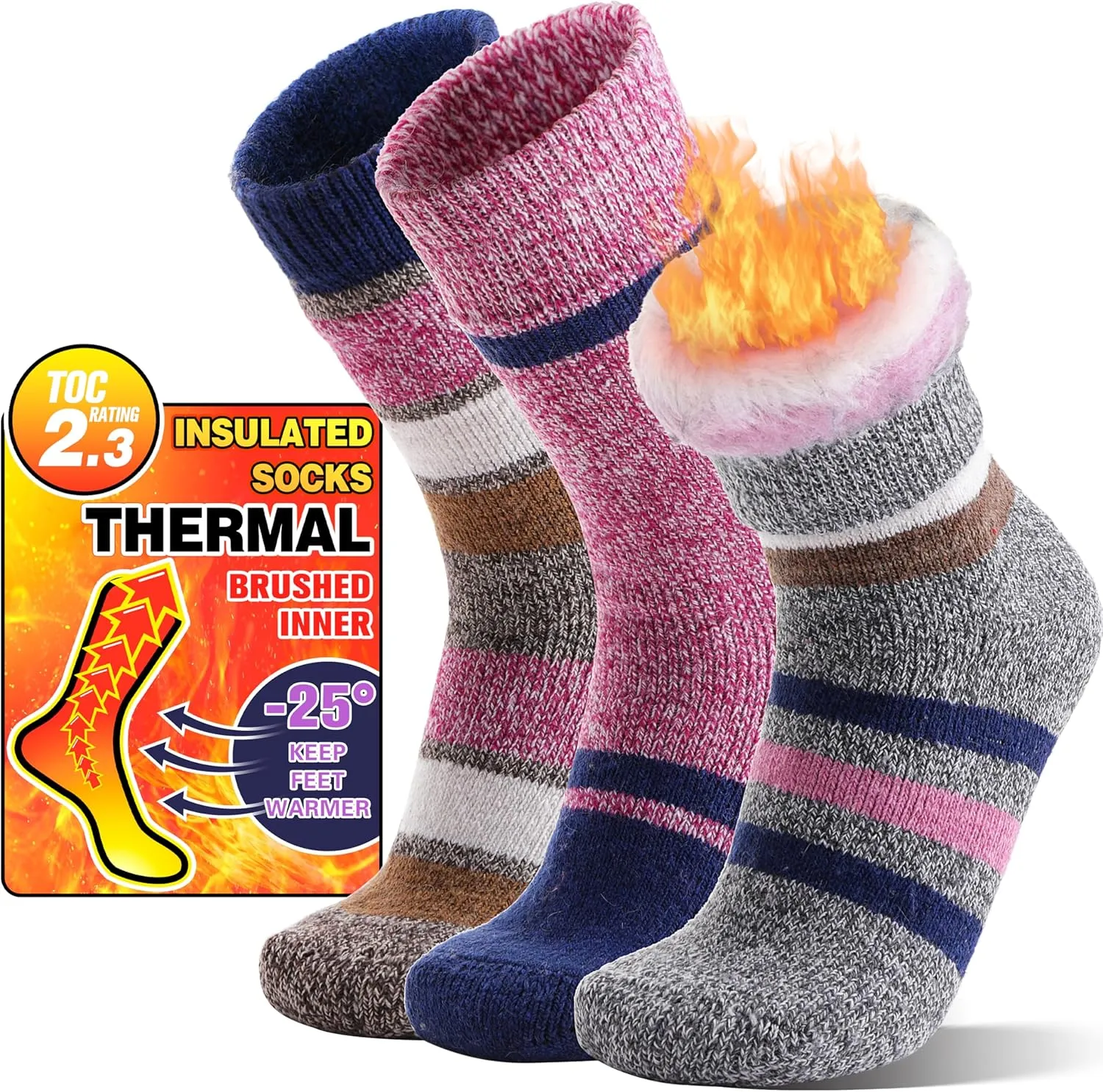 MOGGEI 3 Pairs Thermal Warm Socks for Men & Women Thick Winter Extra Warm Insulated Boot Ski Socks for Cold Weather
