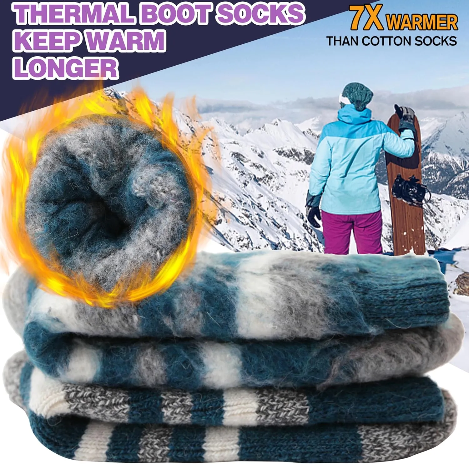 MOGGEI 3 Pairs Thermal Warm Socks for Men & Women Thick Winter Extra Warm Insulated Boot Ski Socks for Cold Weather