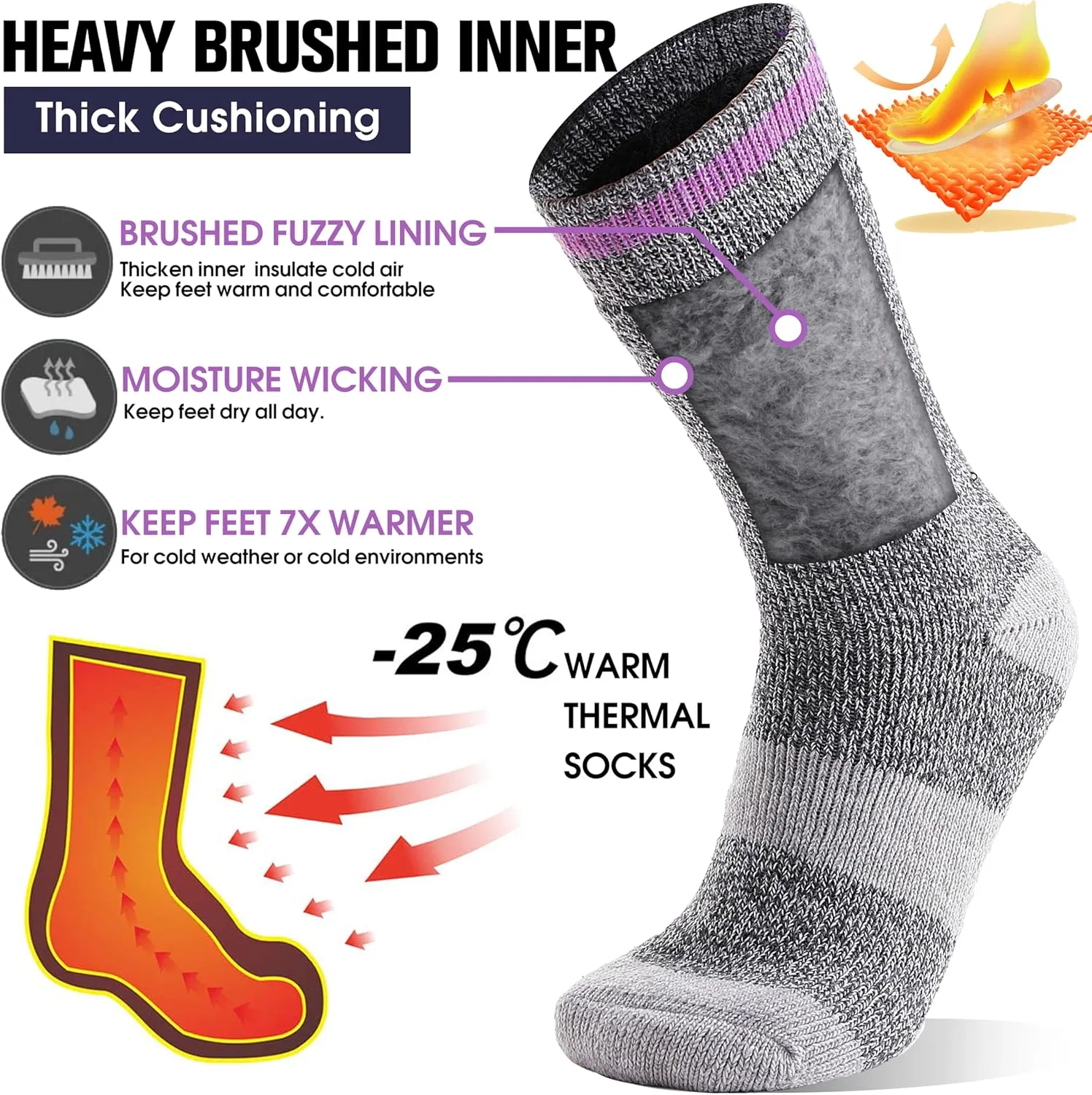 MOGGEI 3 Pairs Thermal Winter Socks for Women & Men Thick Extra Warm Insulated Ski Boot Socks for Cold Weather