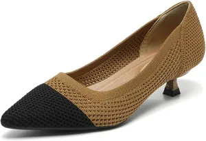 MRKEWUNEY Casual Knit Kitten Heel Pumps fo Women Classic Woven Low Heel