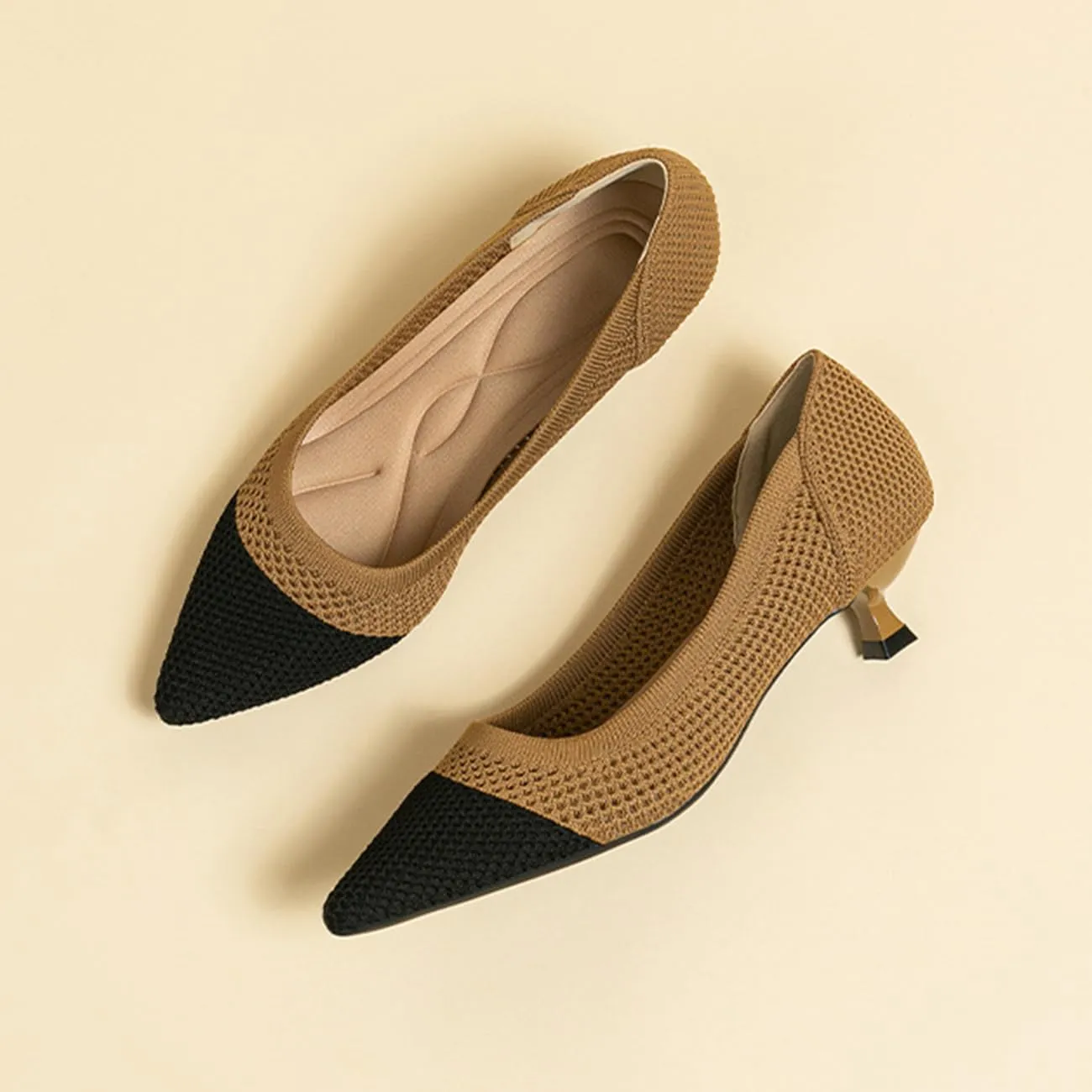 MRKEWUNEY Casual Knit Kitten Heel Pumps fo Women Classic Woven Low Heel