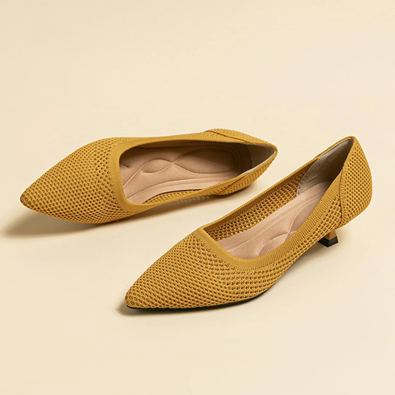 MRKEWUNEY Casual Knit Kitten Heel Pumps fo Women Classic Woven Low Heel