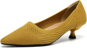 MRKEWUNEY Casual Knit Kitten Heel Pumps fo Women Classic Woven Low Heel