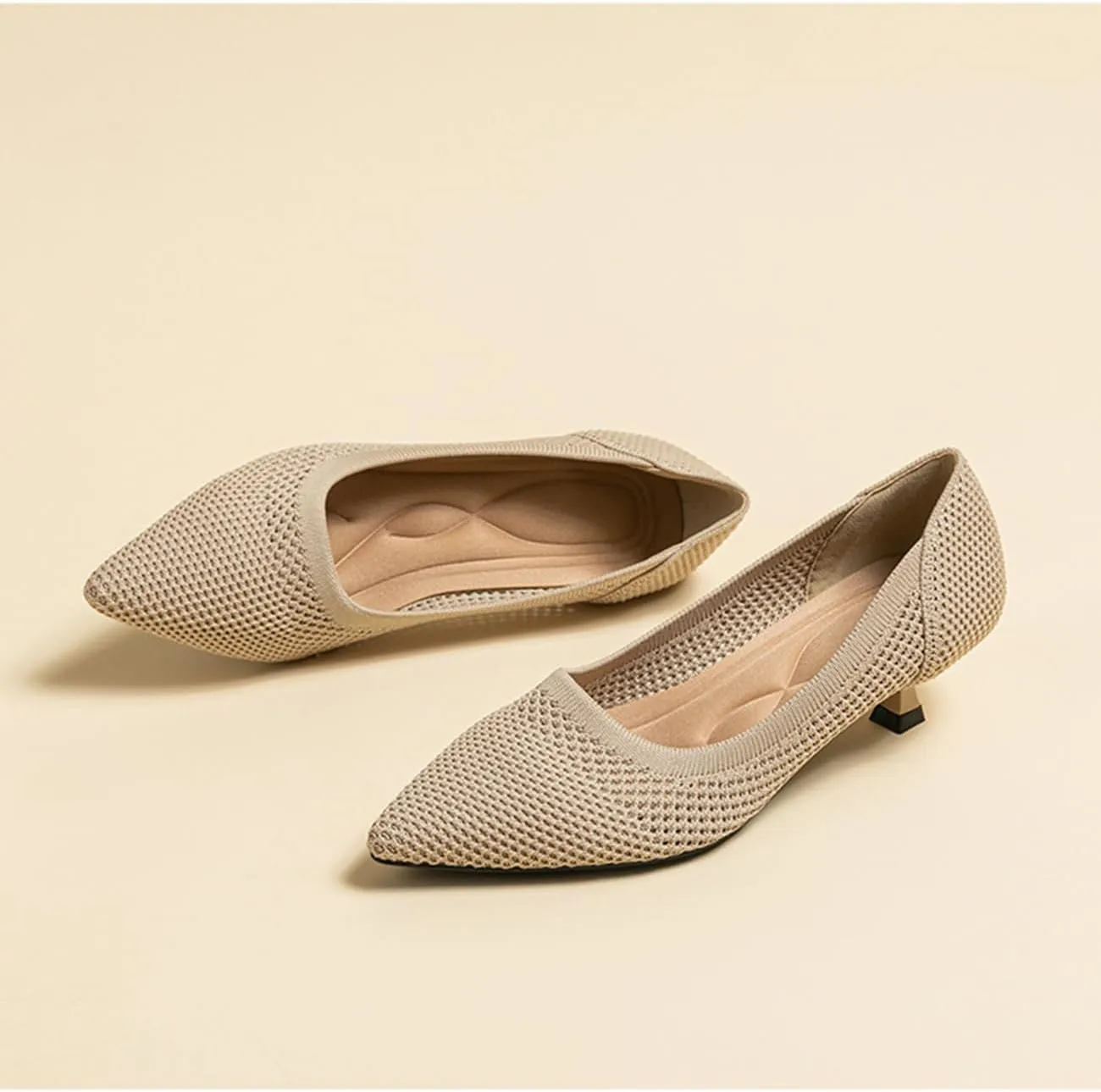MRKEWUNEY Casual Knit Kitten Heel Pumps fo Women Classic Woven Low Heel