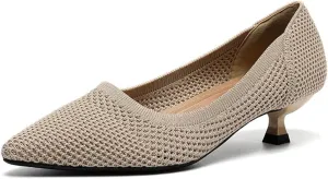 MRKEWUNEY Casual Knit Kitten Heel Pumps fo Women Classic Woven Low Heel