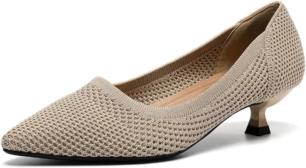 MRKEWUNEY Casual Knit Kitten Heel Pumps fo Women Classic Woven Low Heel