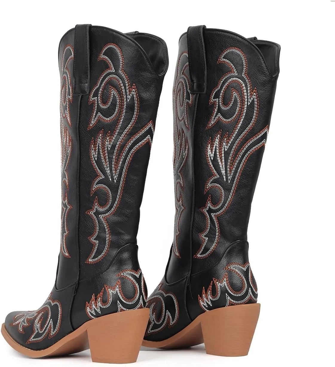 MRKEWUNEY Classic Cowboy Boots for Women Pointed Toe Low Heel Cowgirl Boots US2-US11.5