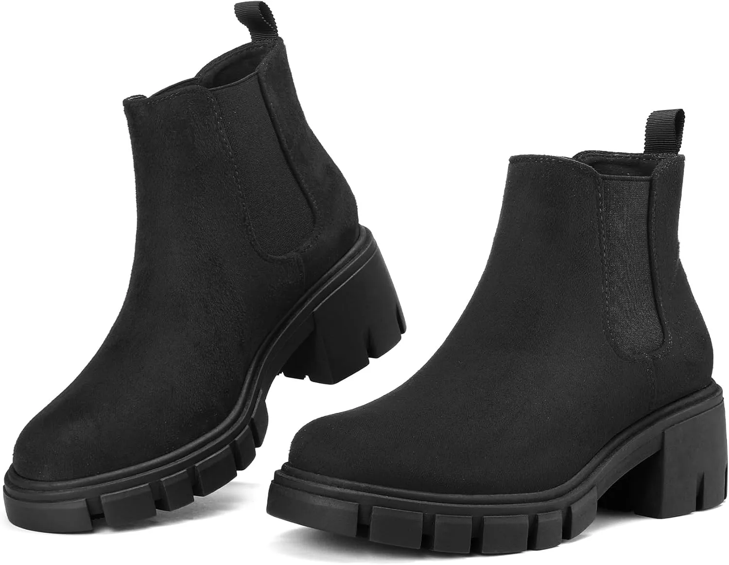mysoft Women's Platform Chelsea Boots Lug Sole Slip On Chunky Block Heel Ankle Booties