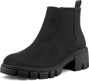mysoft Women's Platform Chelsea Boots Lug Sole Slip On Chunky Block Heel Ankle Booties