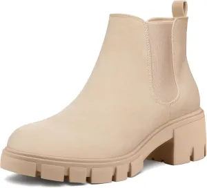 mysoft Women's Platform Chelsea Boots Lug Sole Slip On Chunky Block Heel Ankle Booties