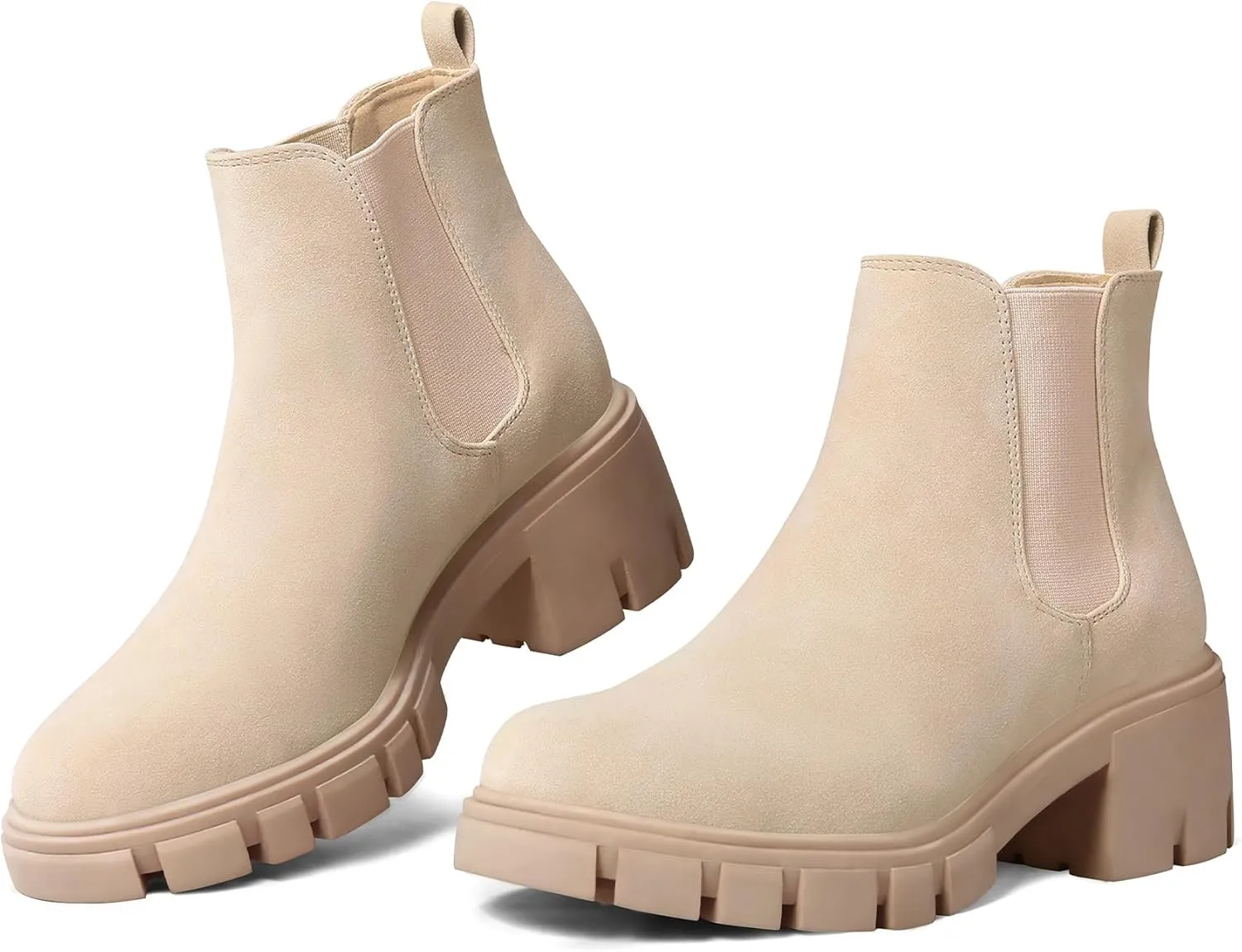 mysoft Women's Platform Chelsea Boots Lug Sole Slip On Chunky Block Heel Ankle Booties